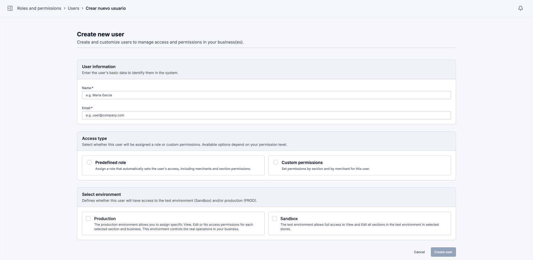 現在のDEUNA管理インターフェースでユーザーの作成フォームを開く